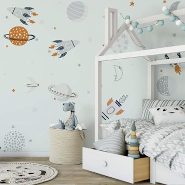 Imagem de Papel de Parede Menino Foguetes e Planetas Espaço Painel 6m²