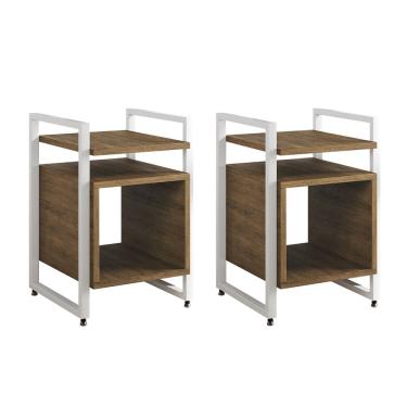 Imagem de Kit 2 Mesas de Cabeceira Industrial Marrocos Ferro Branco e Tampo Freijó