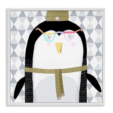 Imagem de Stupell Industries Pinguim em gorro branco emoldurado giclee arte design por Carla Daly, 61 x 61