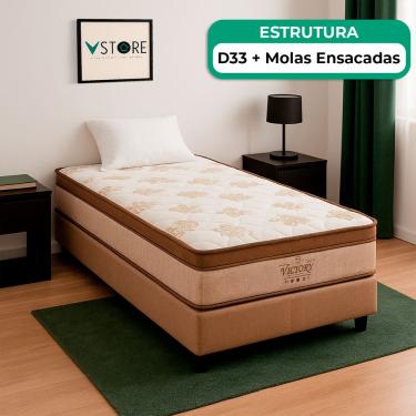 Imagem de Cama Box Baú Bege E Colchão Victory Molas Vstore 78x188x30