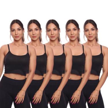 Imagem de Kit 5 Top Cropped Alcinha Canelado Feminino Lisa Básica - Brás e Cia, 