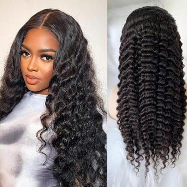 Imagem de Tzihaano Peruca De Renda Frontal Longa, 28" Cabelo Humano, Densidade 150%, Sem Cola, Pré-Arrancada, Para Mulheres, 4X4 Hd, Transparente, Brasileira, Cacheada