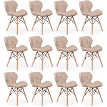 Imagem de Kit 12 Cadeiras de Jantar Charles Eames Slim Wood Estofada - Nude