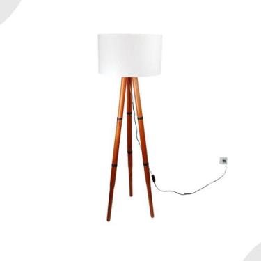 Imagem de Luminária Piso Cupula Tecido Palha ou Preto Pés Bivolt Pés Torneados M