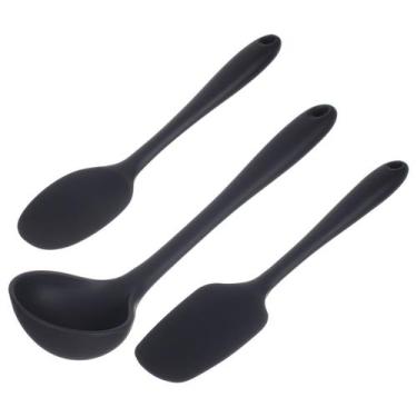 Imagem de Kit Colher Espatula e Concha de Silicone Preto Weck