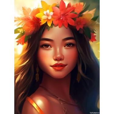 Imagem de TUTUMAY21 DIY Diamond Art havaiana mulher africana pintura de diamante, kits de diamantes redondos completos para iniciantes adultos, para decoração de quarto, decoração de parede, presentes 30,5 x