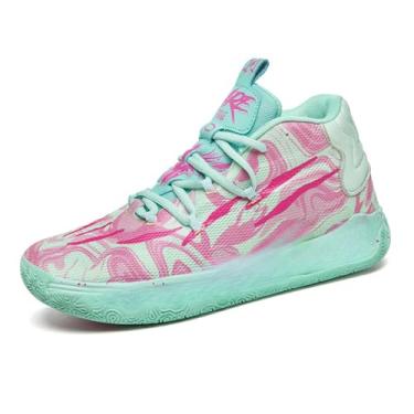 Imagem de FOTN Tênis feminino multicolorido com cadarço, cano alto, casual, respirável, esportivo, atlético, caminhada, corrida, basquete, Rosa e verde, 12.5