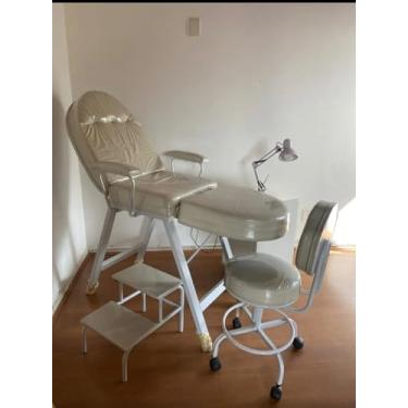 Imagem de Kit Maca Luxo Estetica Perola Plastificada 4 Peças - Maca/Mocho/Escadinha/Carrinho Auxiliar