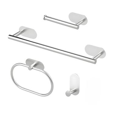 Imagem de Phillip London, Kit Acessorios Banheiro Aço Inox Autoadesivo 4 Peças Prata