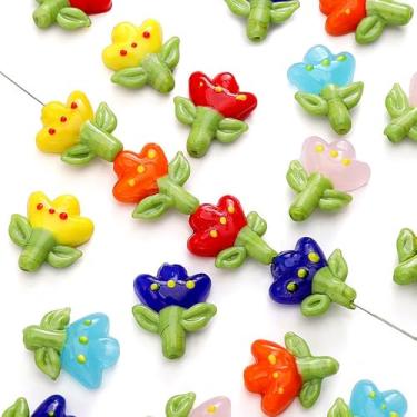 Imagem de 6 peças de contas coloridas de flor de tulipa para fabricação de joias, kits de contas, contas de vidro floral de primavera para pulseiras, brincos, pingentes, espaçador, contas, berloques, faça você