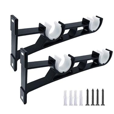 Imagem de KOLAKO Suporte de haste de cortina, suportes de varão de cortina resistentes duplos ganchos para pendurar para janela de parede, suportes duplos para varão de cortina 3,5 cm, conjunto de 2