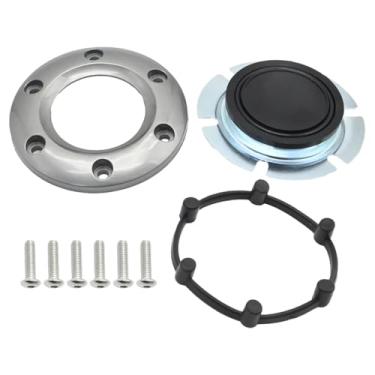Imagem de SYOWADA Capa de buzina de volante de carro de 85 mm, placa de buzina de volante universal de 6 parafusos capa de buzina de volante redonda para carro automotivo (cinza escuro)