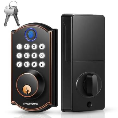Imagem de VIVOHOME Fechadura de porta de entrada sem chave com impressão digital, fechadura de teclado eletrônico para porta da frente, trava automática, 2 teclas, fácil instalação