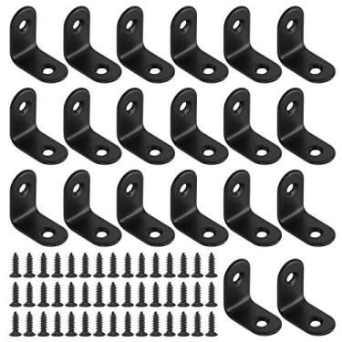 Imagem de Glarks 20 conjuntos de suporte em L preto de 25 mm, suporte de ângulo reto, suporte de juntas de canto para cadeira de madeira, prateleira, janela, armário de móveis (25 x 25 x 2 mm)