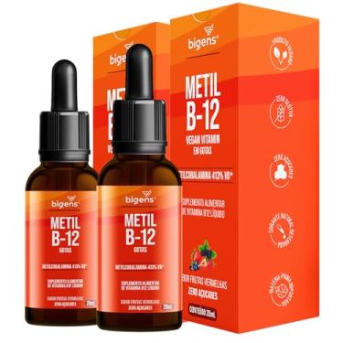 Imagem de Metil B-12 vegan vitamin gotas liquida, Metilcobalamina 413% VD, sabor frutas vermelhas, 20mL, Bigens (Kit 2)