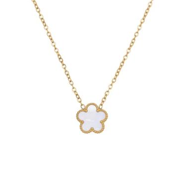 Imagem de KEYUN Colar de trevo banhado a ouro 18K para mulheres - colares delicados com pingente de grama de cinco folhas da sorte, Aço inoxidável, Sem Pedra Preciosa