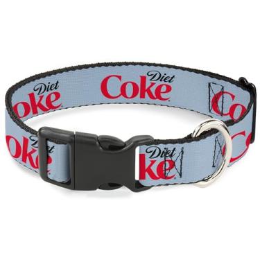 Imagem de Coleira para animais de estimação The Coca-Cola Company, fivela de plástico para coleira de cachorro, logotipo Diet Coke cinza claro preto vermelho, 24 a 33 cm de largura