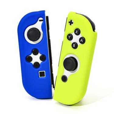 Imagem de DLseego Capa protetora para controles Switch Joy Con, 1 par de capa de TPU de silicone macio portátil de substituição capa de cor pura adequada para Switch e modelo OLED Joy Cons - Azul Amarelo