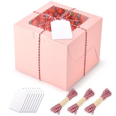 Imagem de DOYIDE 20 Mini Caixas De Bolo Com Janela, 6X6X5" (15X15X12 Cm), Confeitaria Rosa, Embalagens Pequenas Para 4 Cupcakes, Doces, Biscoitos, Chocolates, Festas Aniversário, Casamentos
