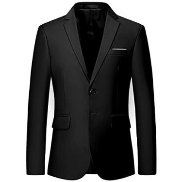 Imagem de Jaqueta De Terno Masculina Primavera Outono Cor Sólida Jaqueta Anfitriã Homens Botões De Manga Comprida Jaqueta Casual Masculina Slim Fit Lapela De Baile Blazer Jaqueta, F-black, XL
