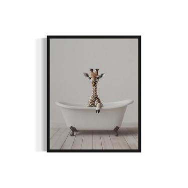 Imagem de Pôster de arte de parede para berçário de girafa bebê, infantil, menina, menino, animal, banheira, banheiro, decoração 124 (bezerro girafa bebê, 40,6 x 50,8 cm, sem moldura)