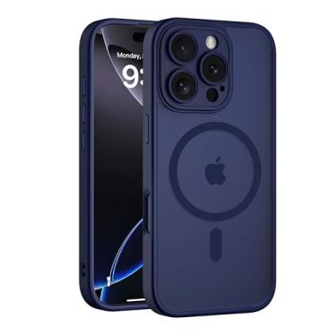Imagem de COOLQO Capa magnética para iPhone 16 Pro Max, compatível com MagSafe, proteção contra quedas de grau militar de 15 pés, capa protetora traseira translúcida fosca resistente a arranhões à prova de