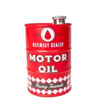 Imagem de Mad Man Cilindro de óleo de motor retrô garrafa de aço inoxidável novidade exclusiva - recipiente divertido e discreto para bebidas alcoólicas, bebidas - vermelho (14,6 cm A x 9,7 cm L x 9,7 cm D)