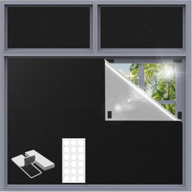 Imagem de Cortinas blackout 299.7 cm x 144.8 cm, cortinas blackout 100% para janela, 420D sem broca, película preta portátil para quarto, persianas pretas de berçário para bebês temporárias, 12 fitas de velcro