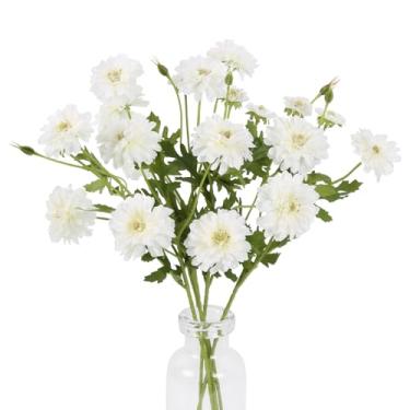 Imagem de INSUNSIX Flores artificiais de zircônia branca, 5 peças, flores de seda com hastes de 53 cm, zinnias falsas para centros de mesa de casamento, flores falsas para decoração de casa, ambientes internos