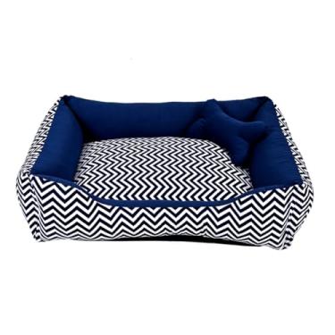 Imagem de cama pet lavavel luxo cama para cachorro grande (G) caminha de cachorro fundo impermeal + ossinho (Chevron Marinho (G))
