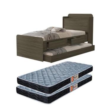 Imagem de Cama Com Baú Bicama Solteiro Tamires 2 Gavetas Com Auxiliar Com 2 Colc