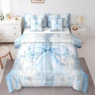 Imagem de Erosebridal Conjunto de cama solteiro com pintura a óleo, arte ombré, sonhador, laço e lençol com lençol para decoração de quarto de meninos, meninas, crianças, fantasia, moderno, abstrato, em um saco