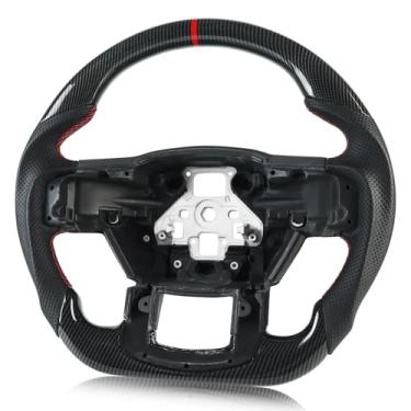 Imagem de VOONKE Volante Para Ford F150 2015-2020, Fibra De Carbono Hidro-Imersão Preta, Em Formato D, Com Fundo Plano E Punho Couro Pré-Perfurado, Sem Alavancas Troca Marchas