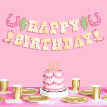 Imagem de xo, Fetti Banner de feliz aniversário ocidental, folha dourada - 1,5 m | Decorações Cowgirl HBD, guirlanda de oeste selvagem, suprimentos de rodeio Yeehaw, decoração selvagem de um aniversário