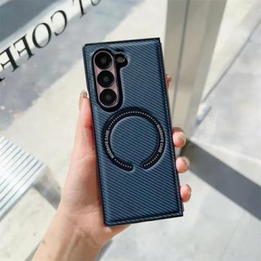 Imagem de Capa para Samsung Galaxy Z Fold6 com carregamento magnético sem fio e capa de couro em fibra de carbono (para Samsung Galaxy Z Fold6/azul escuro)