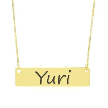 Imagem de Colar Nome Personalizado Chapinha Gravação Yuri Banhado Ouro 18K - 999004142