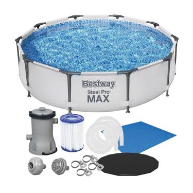 Imagem de Piscina Estrutural 4678L Circular Pro Max + Filtro 110V + Capa + Lona Bestway