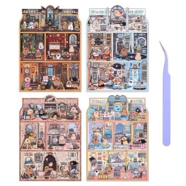 Imagem de Girls 3D Miniature Scene Stickers,4 Sets Visit the Store DIY House Stickers for Space Cruise,Ocean Hotel,Egypt Hotel,Stone Age,Cute 3D Cartoon Sticker Scenes for Adult Kids Relief Stress Pass The Time