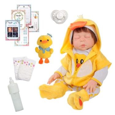 Imagem de Bebê Menino Patinho com Fraldas Mamadeira e Chupeta - Cegonha Reborn D