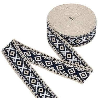 Imagem de FINGERINSPIRE Fita Jacquard Losango 5 cm/5 polegadas de largura Preta Vintage Geométrica Estilo Étnico Cinta de Poliéster para Costura Roupas de Casamento, Embrulho de Presente para Câmera, Alças