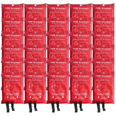 Imagem de 30 pacotes de cobertor de fogo – 100 x 100 cm, resistente ao calor de 593 °C, cobertor de supressão de incêndio de emergência para cozinha, casa, carro, acampamento – fácil de usar, não tóxico