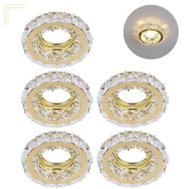 Imagem de Kit 5 Spot Embutir Cristal K9 Inox Dourado Redondo Mr16 - Acende A Luz
