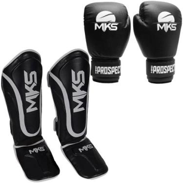 Imagem de Kit Luva Boxe Muay Thai + Caneleira Muay Thai - Prospect Black Mks Com