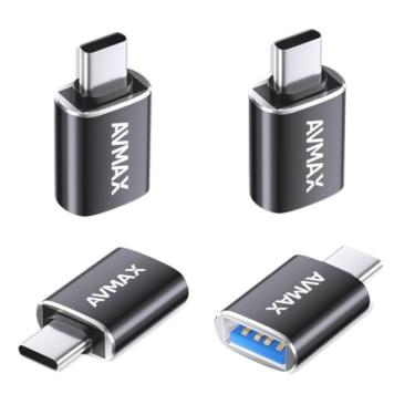 Imagem de AVMAX Pacote com 4 adaptadores USB C para USB, transferência de dados de alta velocidade, adaptador OTG USB C macho para USB fêmea 3.0 para iMac, MacBook Pro Air, iPhone 16 15, iPad, Microsoft Surface