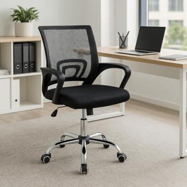 Imagem de Cadeira de Escritório Secretária Diretor Base Cromada com Rodinha Giratória com Encosto Altura Ajustável Detroit Tela Mesh Preta