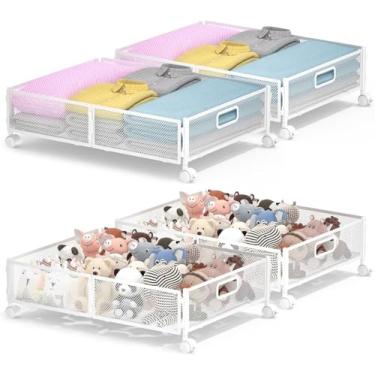 Imagem de ABCASTER Armazenamento sob a cama com rodas, caixas de armazenamento embaixo da cama para roupas de sapatos, dobrável e fácil mobilidade (pacote com 4, branco)