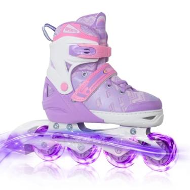 Imagem de Nattork Adjustable Inline Skates for Little Kids Girls with Light up Wheels - Purple Child Blade Roller Skating for Beginners Size 1 2 3 4 Ages 7 8 9
