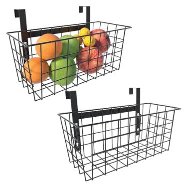 Imagem de MaraFansie Cesta com gancho, cesta de armazenamento de grade, cesta suspensa de arame com gancho sobre o corrimão, organizador de porta de armário, armário de cozinha embaixo da pia, despensa