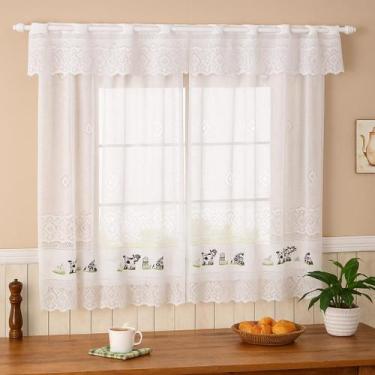 Imagem de Cortina de Cozinha Retrô Renda 2.00m x 1.20m com bandô 20cm Estampa Va