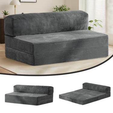 Imagem de NLDD Sofá-cama dobrável, cadeira de dormir cinza, colchão dobrável com suporte para as costas e travesseiro grande para o corpo, cadeira de chão, cama, confortável, sofá, lounge para quarto e sala de
